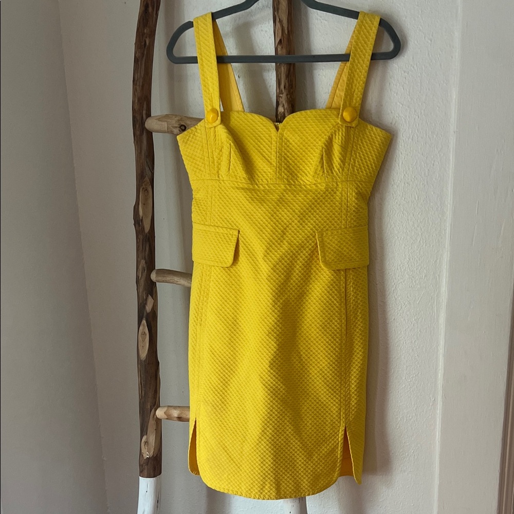 Trina Turk Bright Sunshine Yellow Textured Mini Retro Dress Size 6 Small